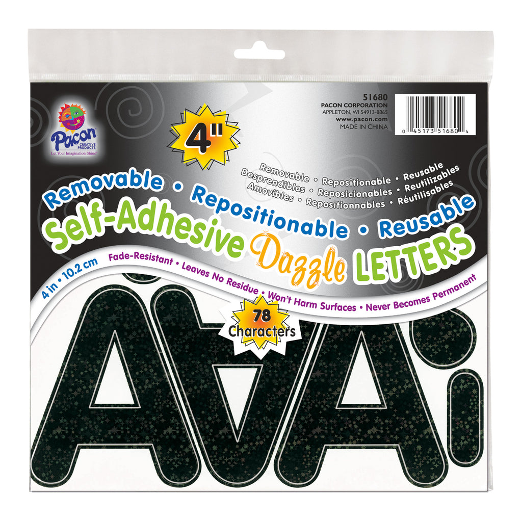 Letters Black Dazzle Puffy Font 4in Self Adhesive
