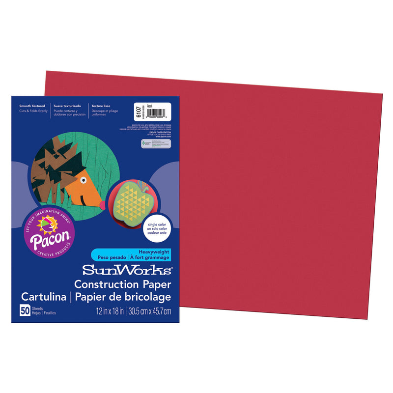 (5 Pk) Sunworks 12x18 Red Construct Paper 50 Shts Per Pk