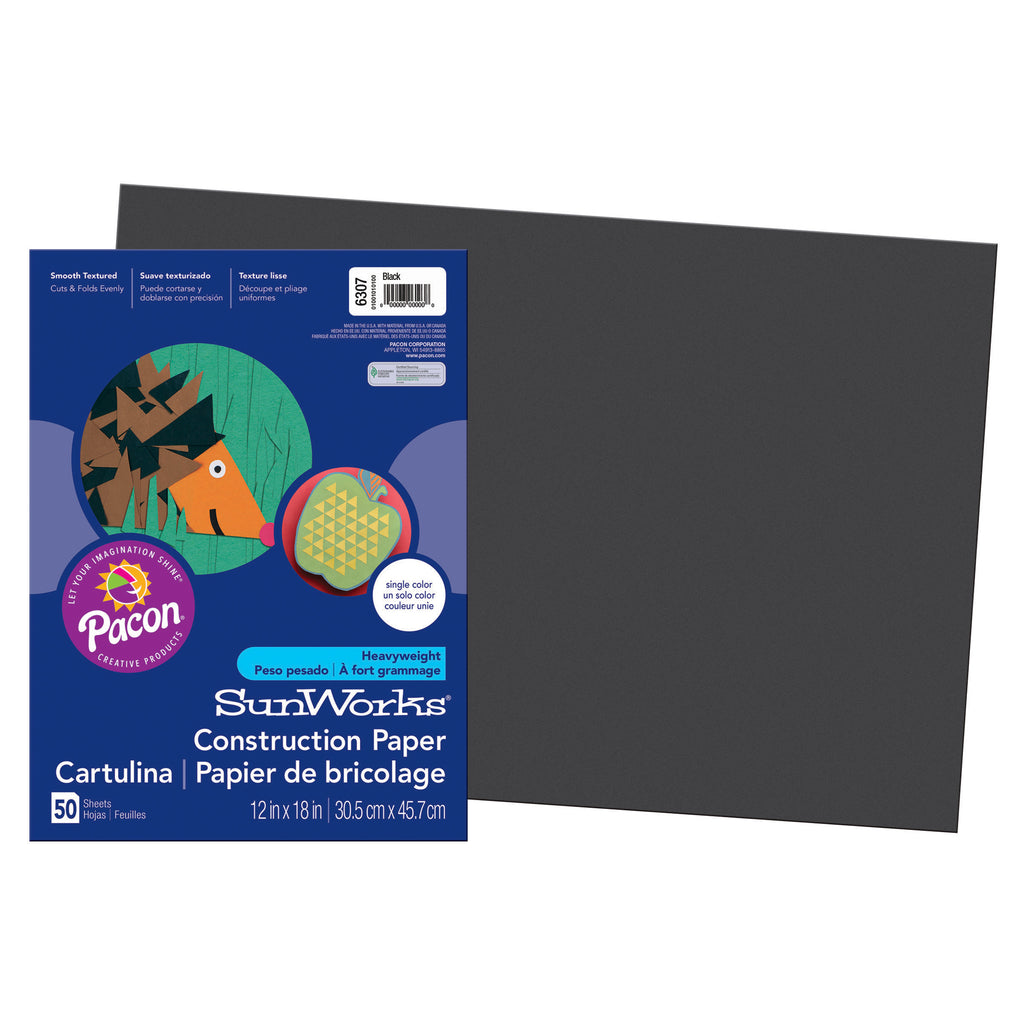 (5 Pk) Construction Paper Black 12x18