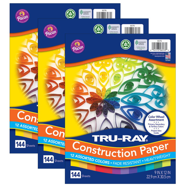 (3 Pk) True Ray Color Wheel Asst 144 Pack 9x12