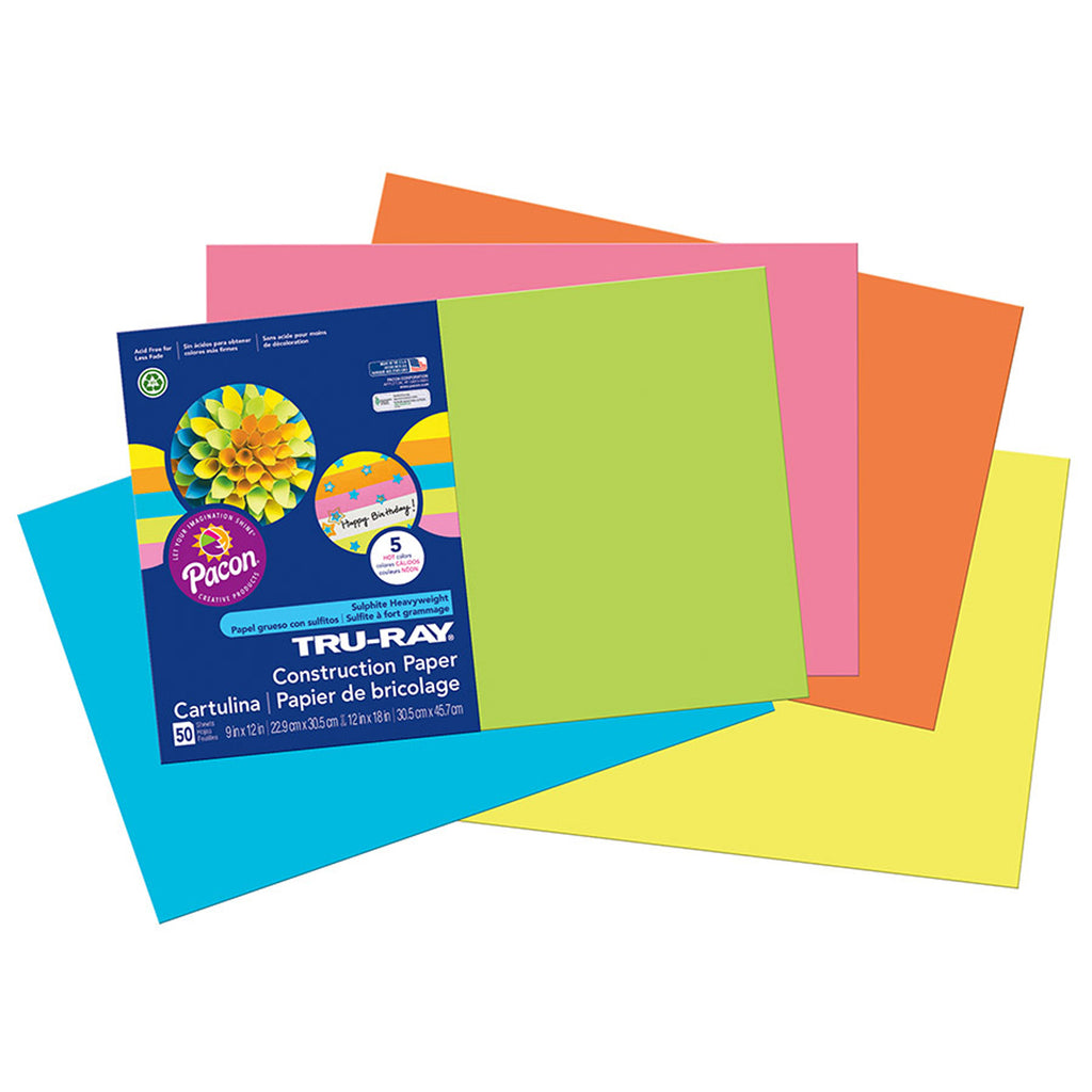 (3 Pk) Tru Ray Hot Asst 12x18 Fade Resistant Construction Paper