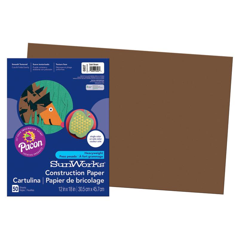 (5 Pk) Sunworks Construc Paper Dk Brn 12x18