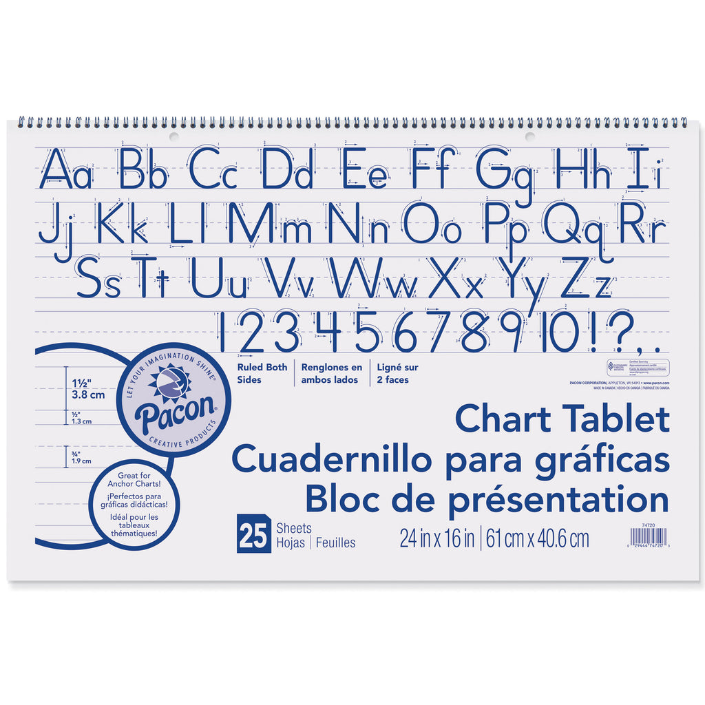 (3 Ea) Chart Tablet 1.5in Ruled 25 Per Pk 24x16