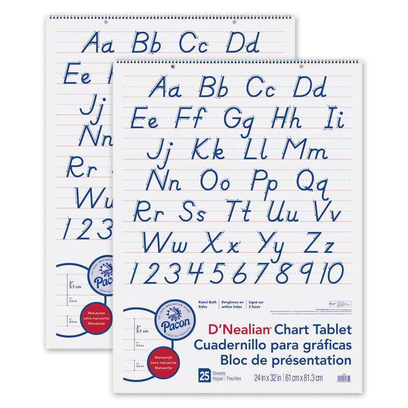 Chart Tablet, Manuscript Cover, 2" Ruled 24" x 32", 25 Sheets, Pack of 2