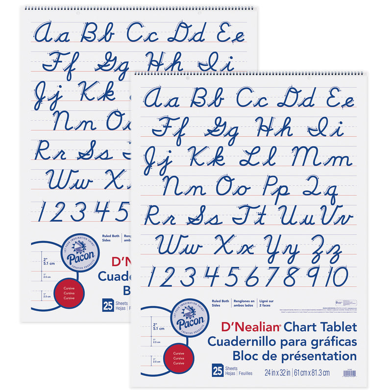 D'Nealian Chart Tablet, Cursive Cover, 2" Ruled, 24" x 32", 25 Sheets, Pack of 2