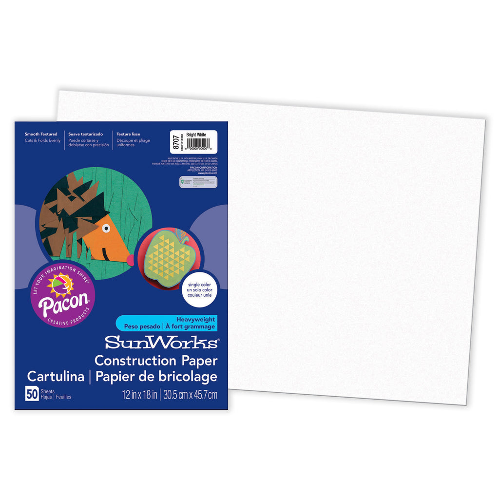 (5 Pk) Sunworks 12x18 Bright White Construct Paper 50 Shts Per Pk