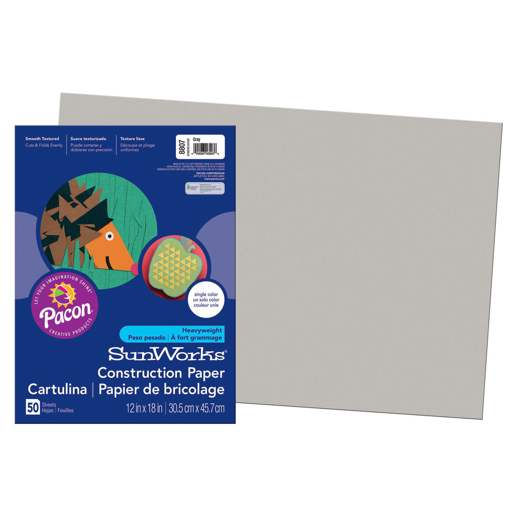 (5 Pk) 12x18 Gray Groundwood Construct Paper 50 Shts Per Pk