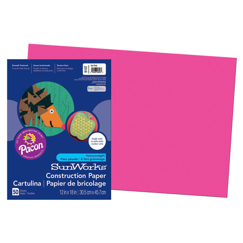 (5 Pk) Sunworks 12x18 Hot Pink Construct Paper 50 Shts Per Pk