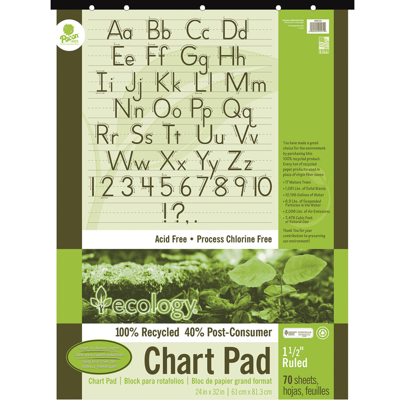Recycled Chart Pad, Manuscript Cover, 1-1-2" Ruled 24" x 32", 70 Sheets