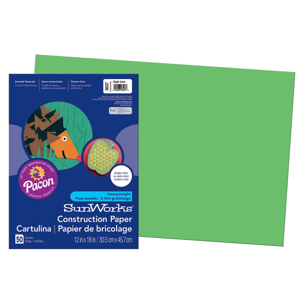 (5 Pk) Sunworks 12x18 Bright Green Construct Paper 50 Shts Per Pk