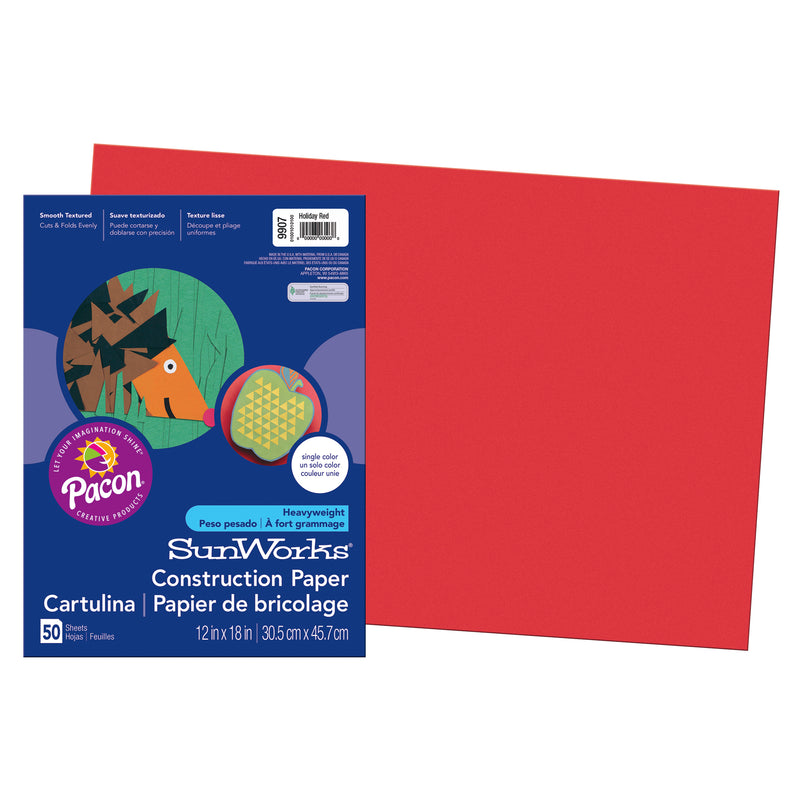 (5 Pk) Sunworks 12x18 Holiday Red Construct Paper 50 Shts Per Pk