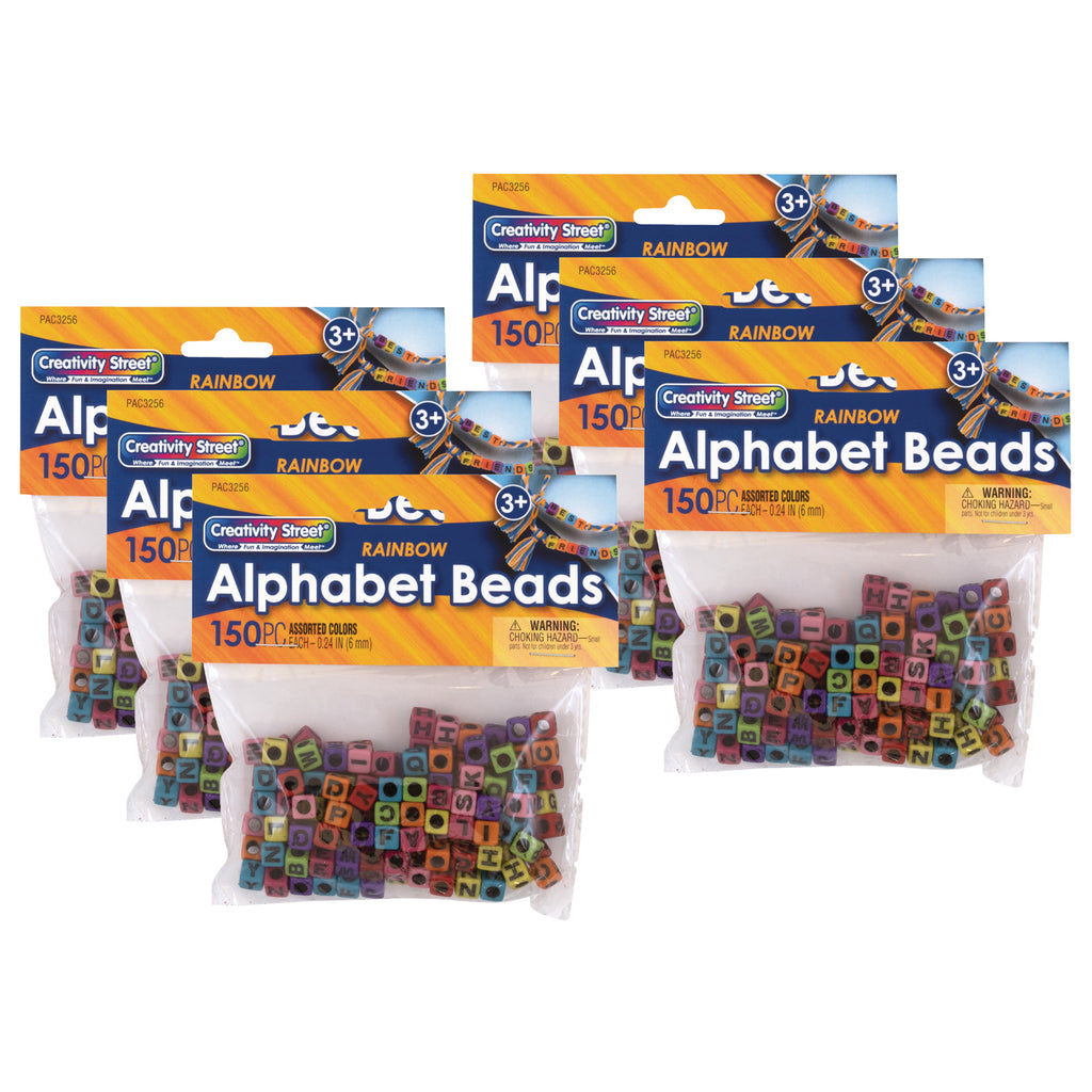 (6 Pk) Alphabet Beads Assorted Rainbow Creativity Street