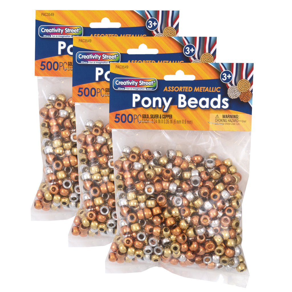 (3 Pk) Pony Beads Metallic