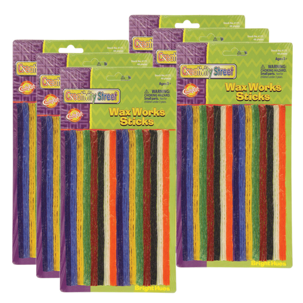 (6 Pk) Wax Workssticks Assorted Brght Hues 8in 48 Pieces