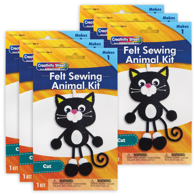 Felt Sewing Animal Kit, Cat, 4" x 10.25" x 1", 6 Kits
