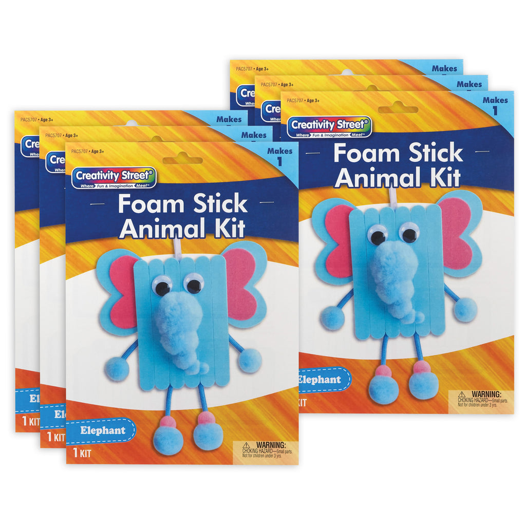 Foam Stick Animal Kit, Elephant, 7.75" x 11" x 1.25", 6 Kits