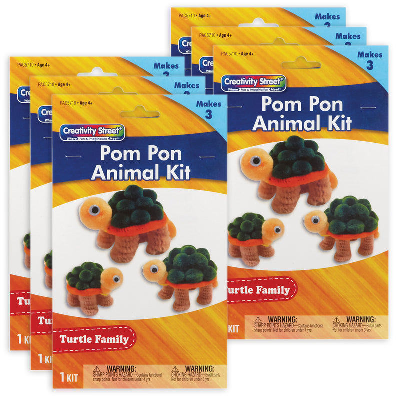 Pom Pon Animal Kit, Turtle Family, Assorted Sizes, 3 Turtles Per Kit, 6 Kits
