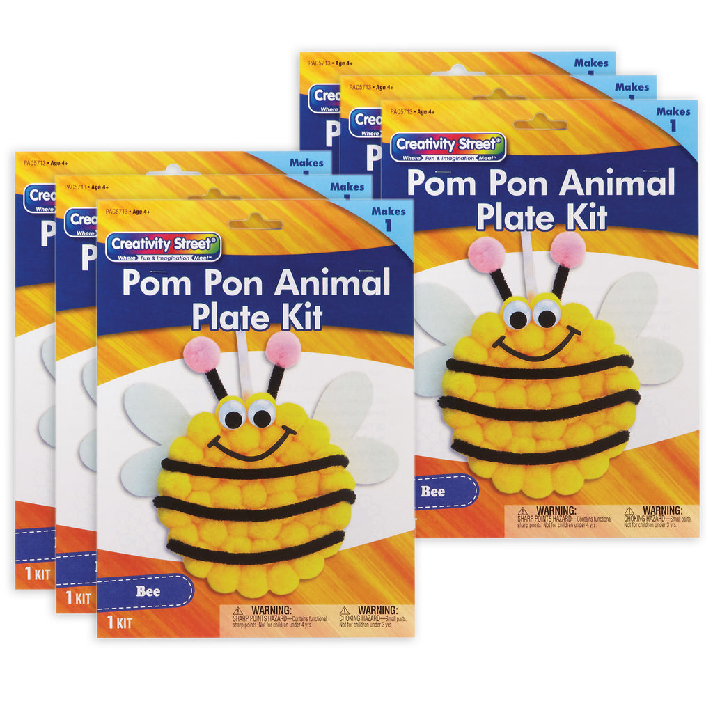 Pom Pon Animal Plate Kit, Bee, 9" x 8.5" x 1", 6 Kits