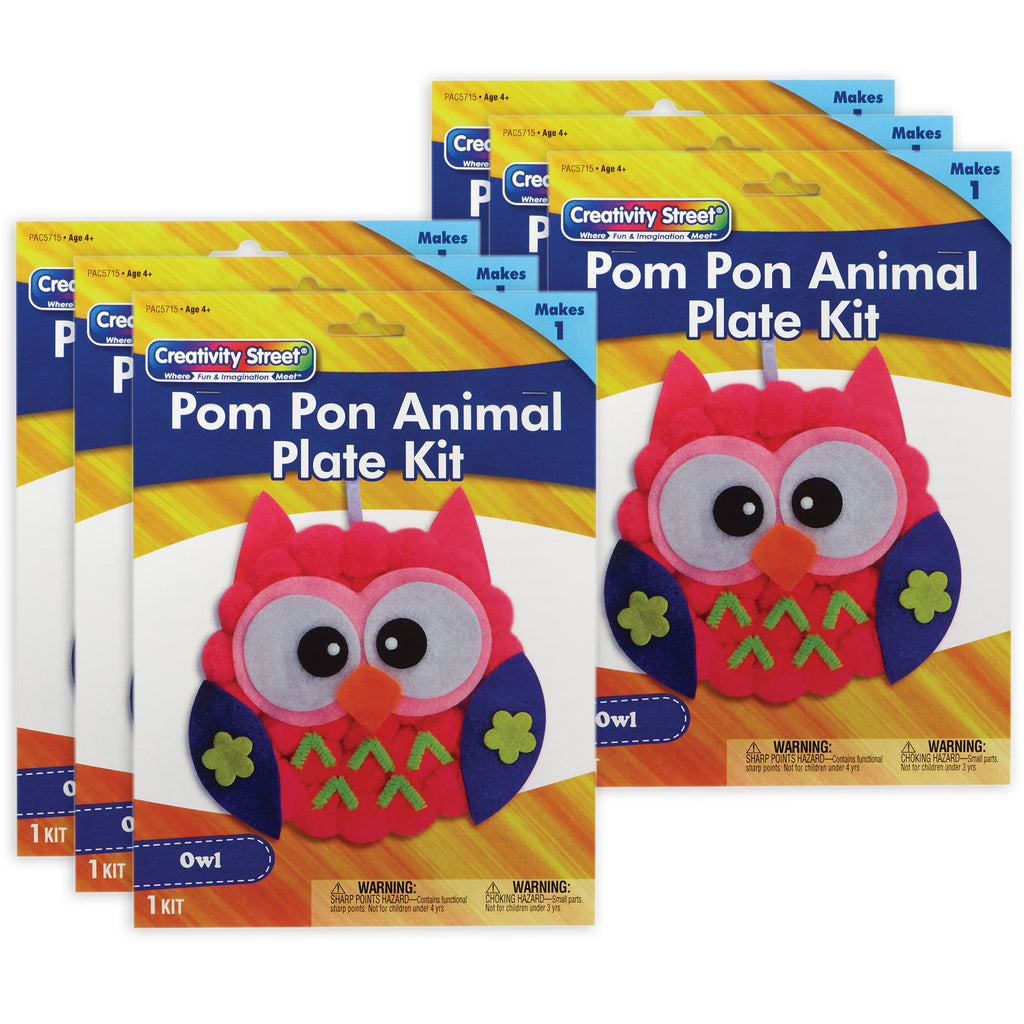 Pom Pon Animal Plate Kit, Owl, 7" x 8" x 1", 6 Kits