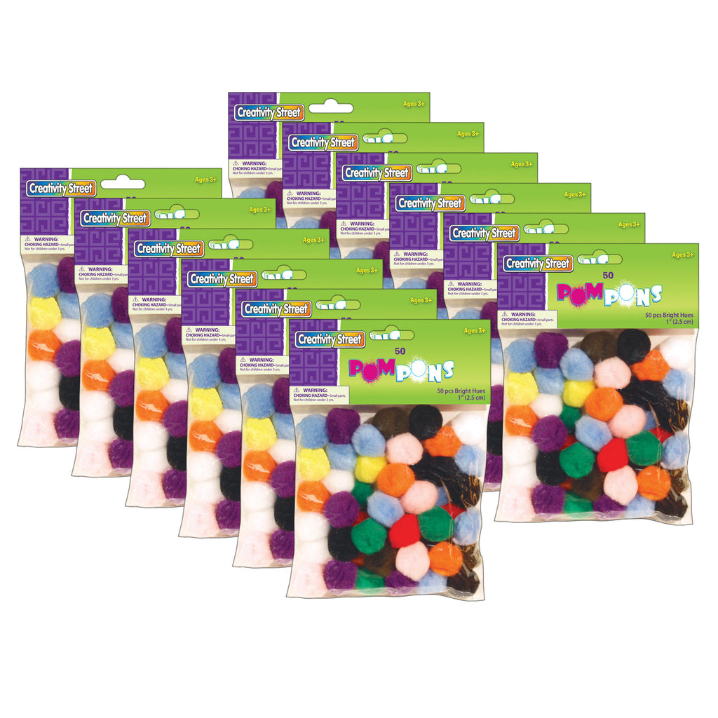 (12 Pk) Pom Pons Bright Hues 1in 50 Pieces