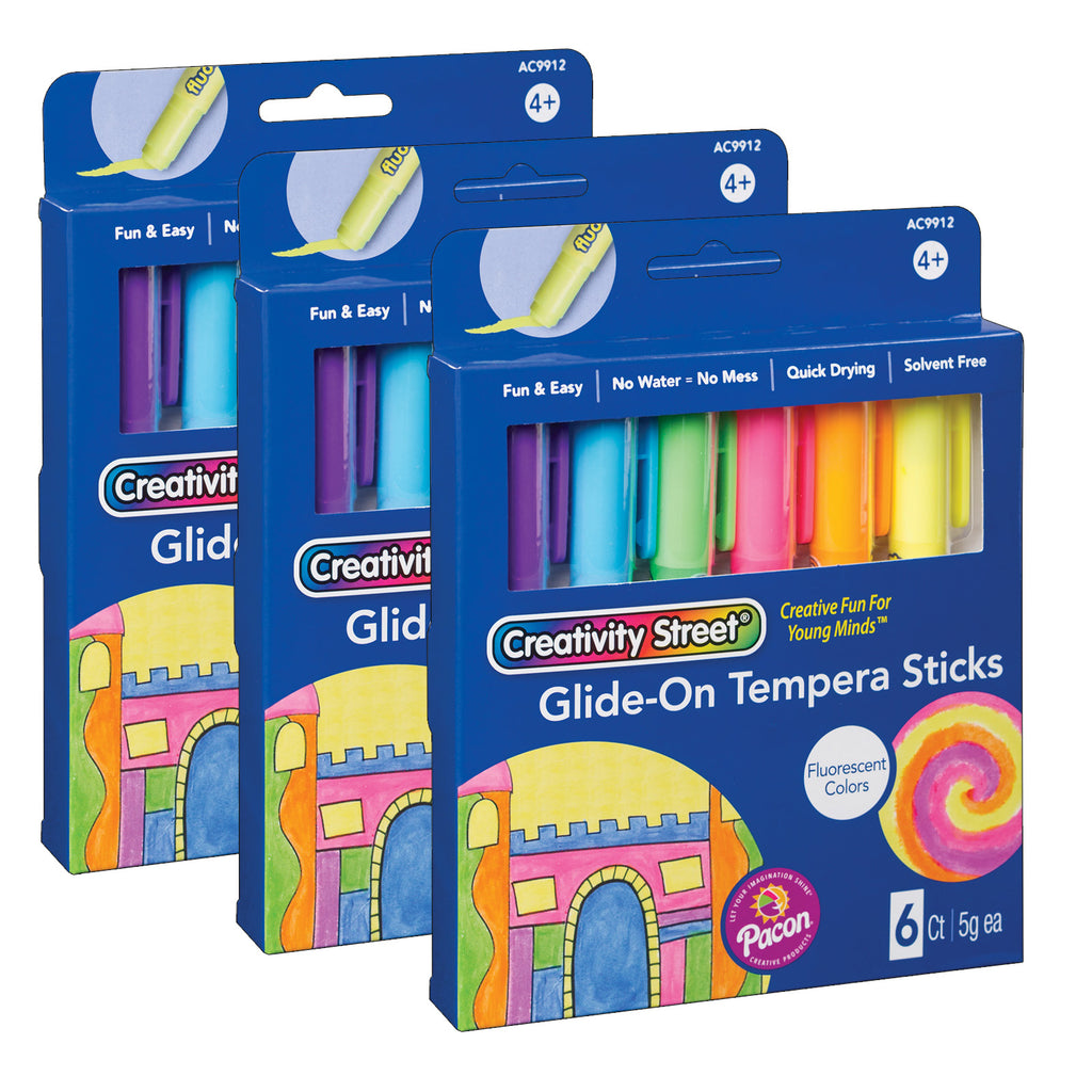 (3 Pk) Tempera Paint Sticks 6 Fluor Clrs