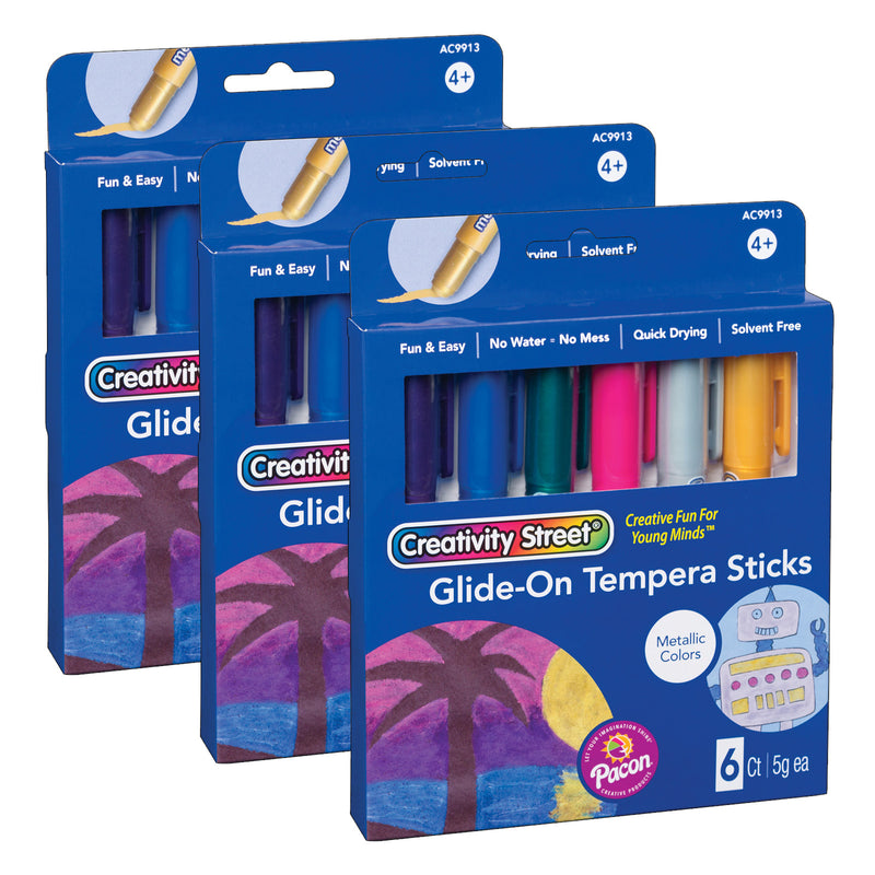 (3 Pk) Tempera Paint Sticks 6 Metallc Clrs