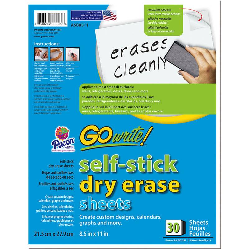 Go Write Dry Erase Sheets 30pk 8 1-2 X 11 Plain