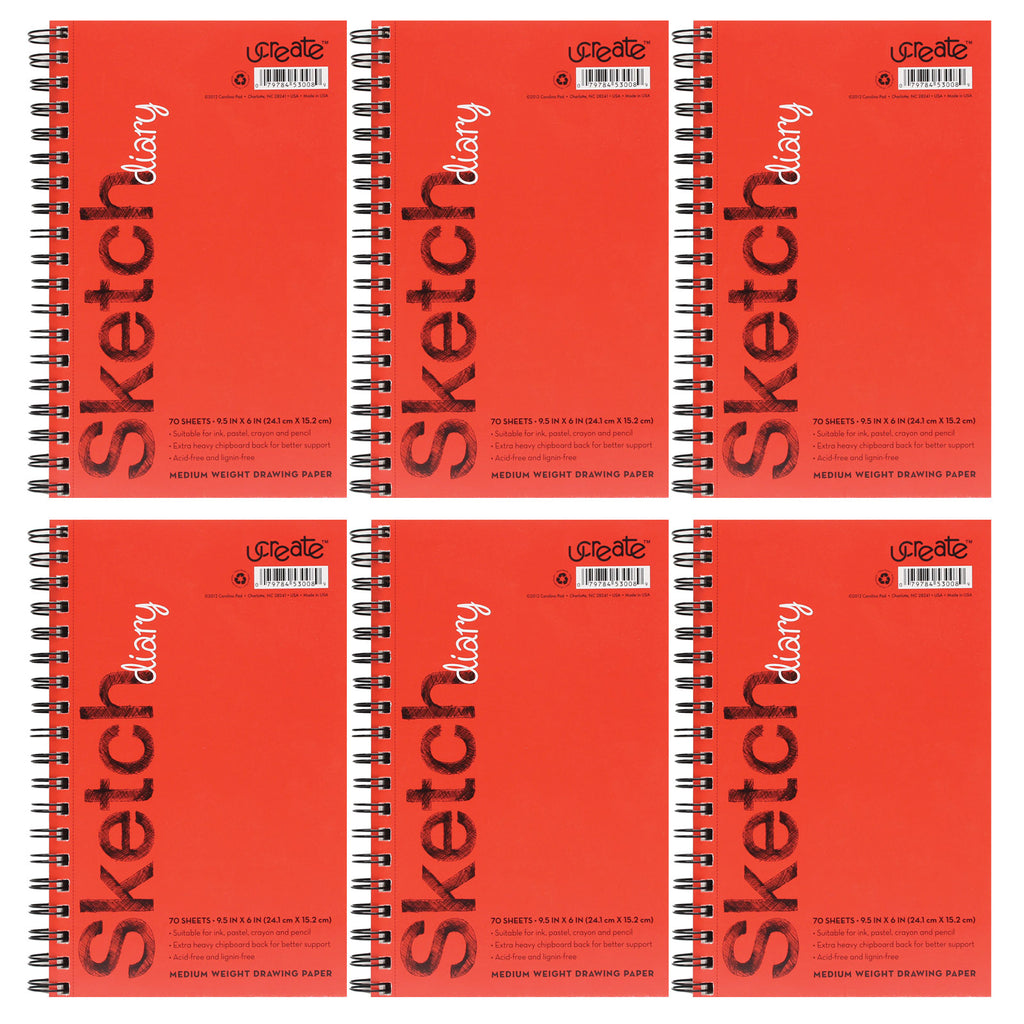 (6 Ea) Sketch Diary Medium Weight 9.5x6 70 Sheets