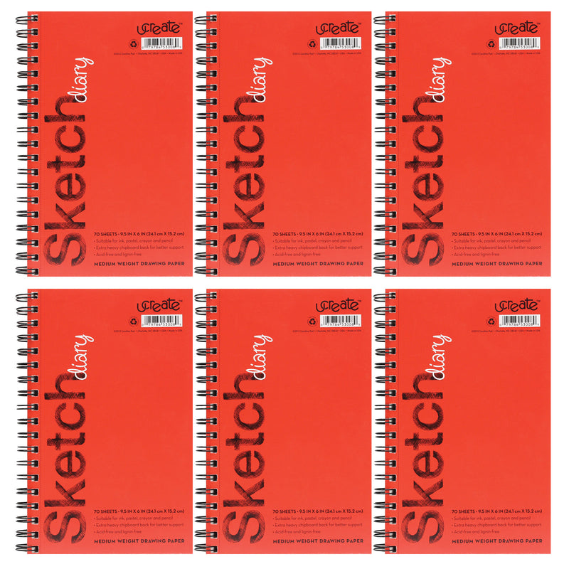 (6 Ea) Sketch Diary Medium Weight 9.5x6 70 Sheets