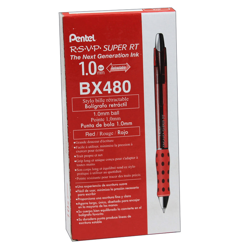 (12 Ea) Rsvp Super Rt Ballpoint Pen Red Retractable