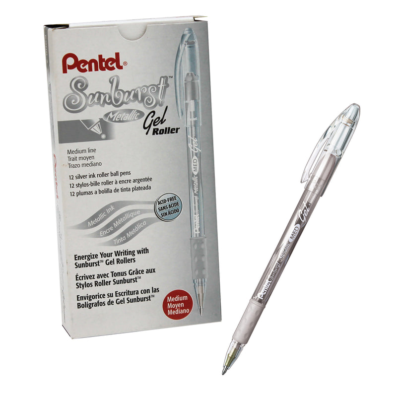 (12 Ea) Pentel Sunburst Silver Metallic Pen