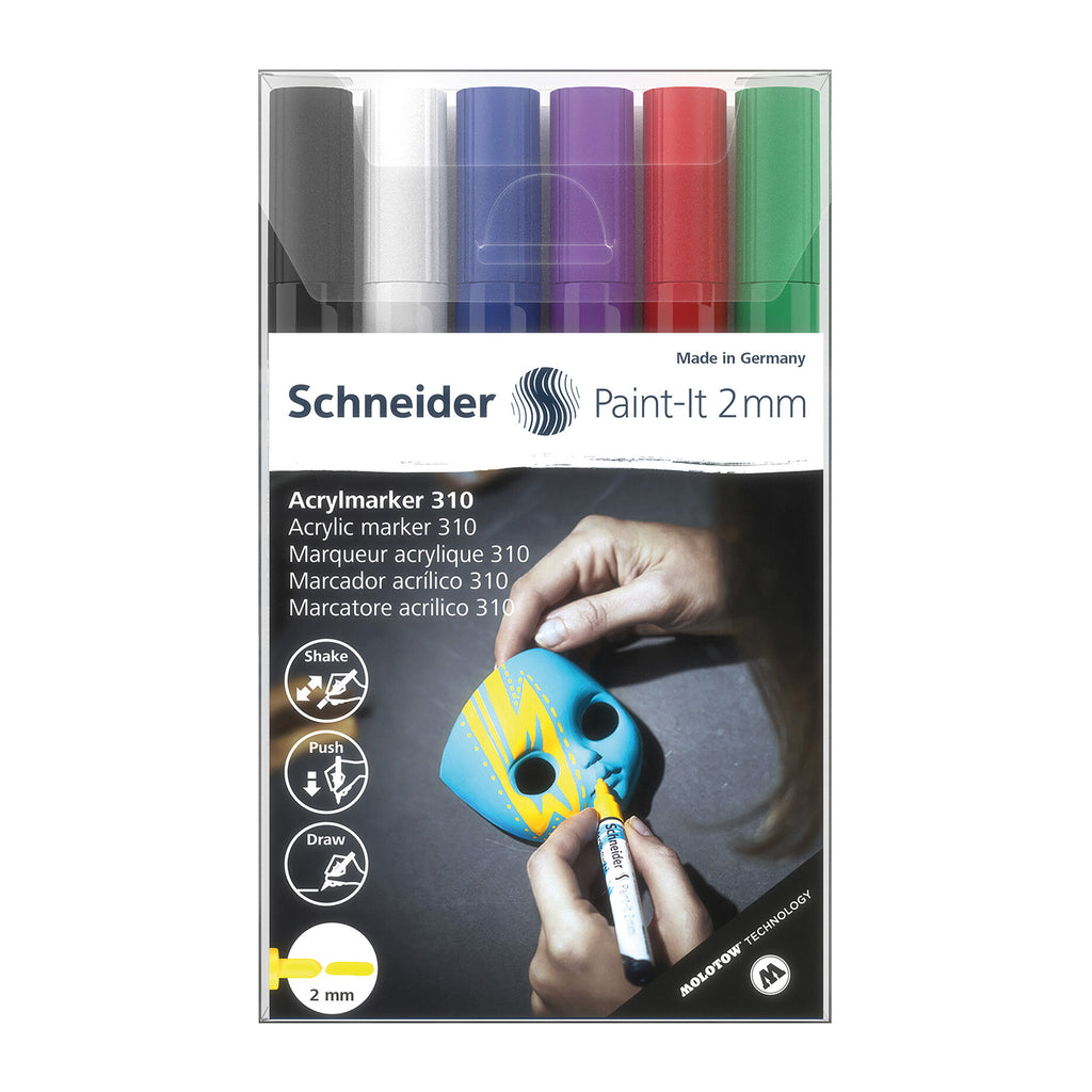 Paint-It 310 Acrylic Markers, 2 mm Bullet Tip, 6 Assorted Colors