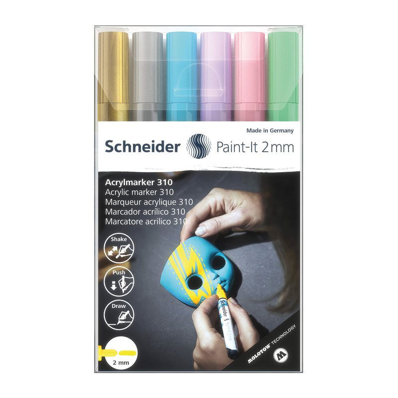 Paint-It 310 Acrylic Markers, 2 mm, Wallet, Assorted Pastel Colors, Pack of 6