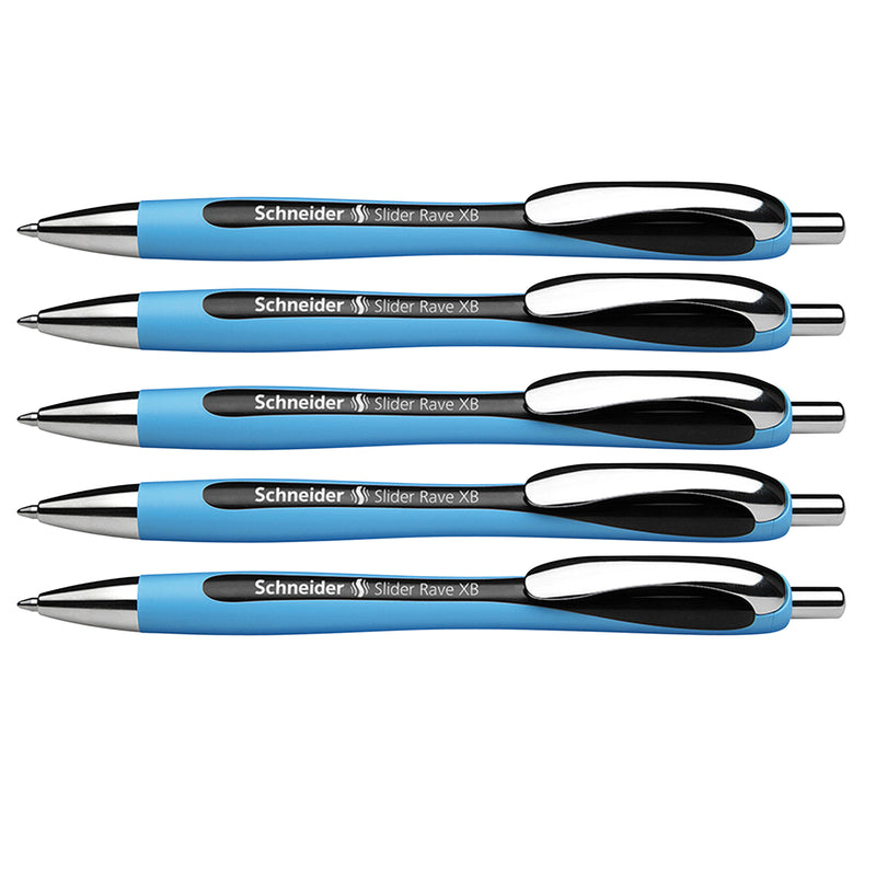 (5 Ea) Schneider Black Slider Rave Xb Retractable Ballpoint Pen