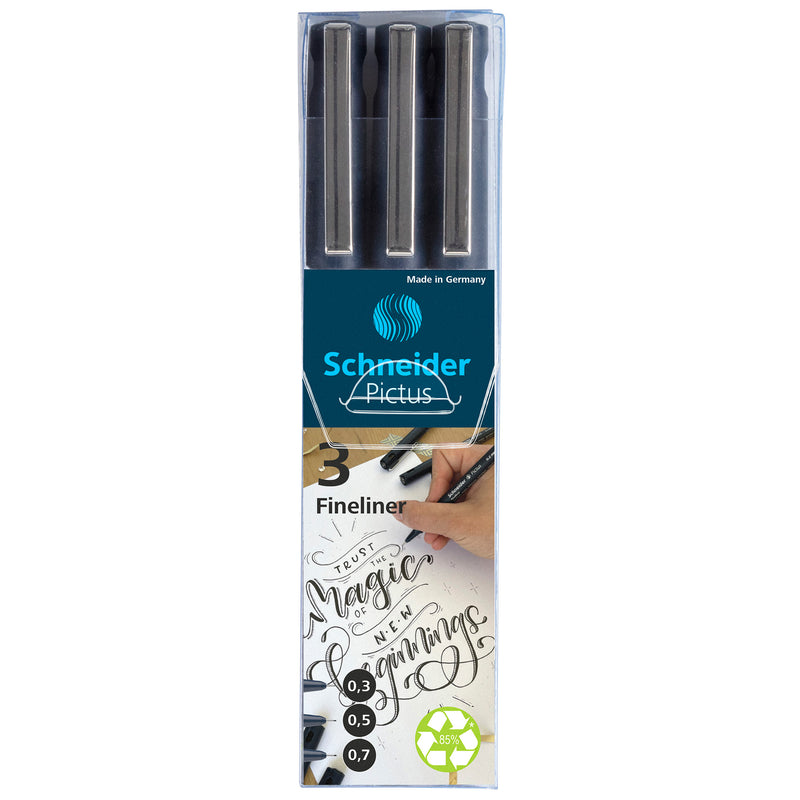 3/st Blk Asst Sz Pictus Fineliners