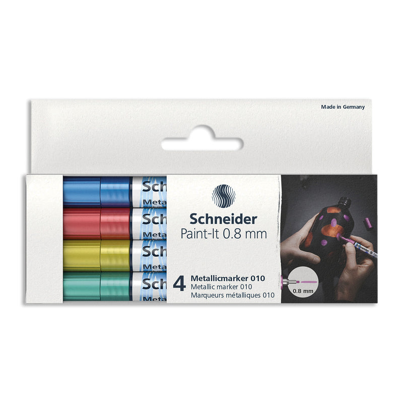 Paint-It 010 Metallic Markers, 0.8 mm Tip, 4 Assorted Primary Colors