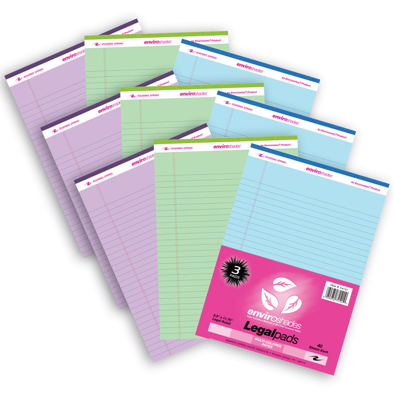 Enviroshades Legal Pad, Standard, Assorted Colors, 3 Per Pack, 3 Packs