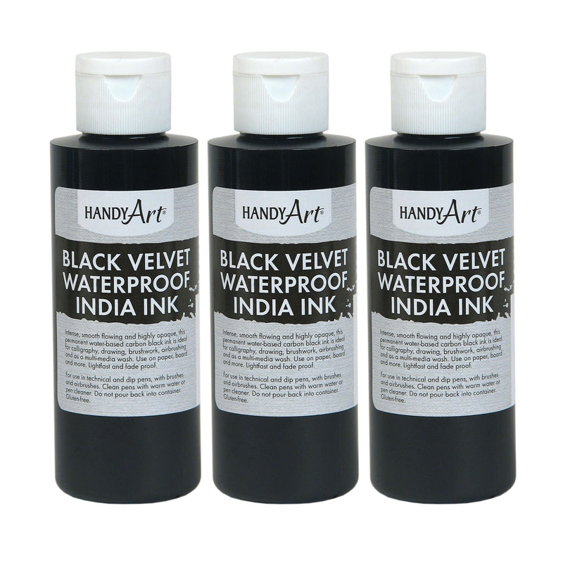 (3 Ea) 4oz Blk Velvet India Ink