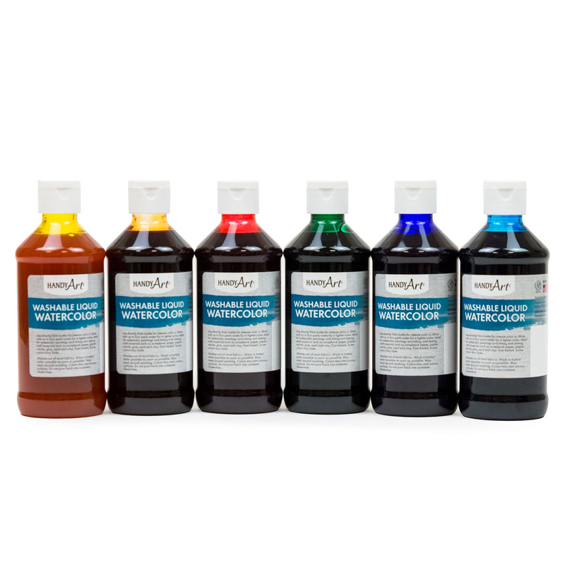 Washable Liquid Watercolors, 8 oz., Primary Colors, Set of 6