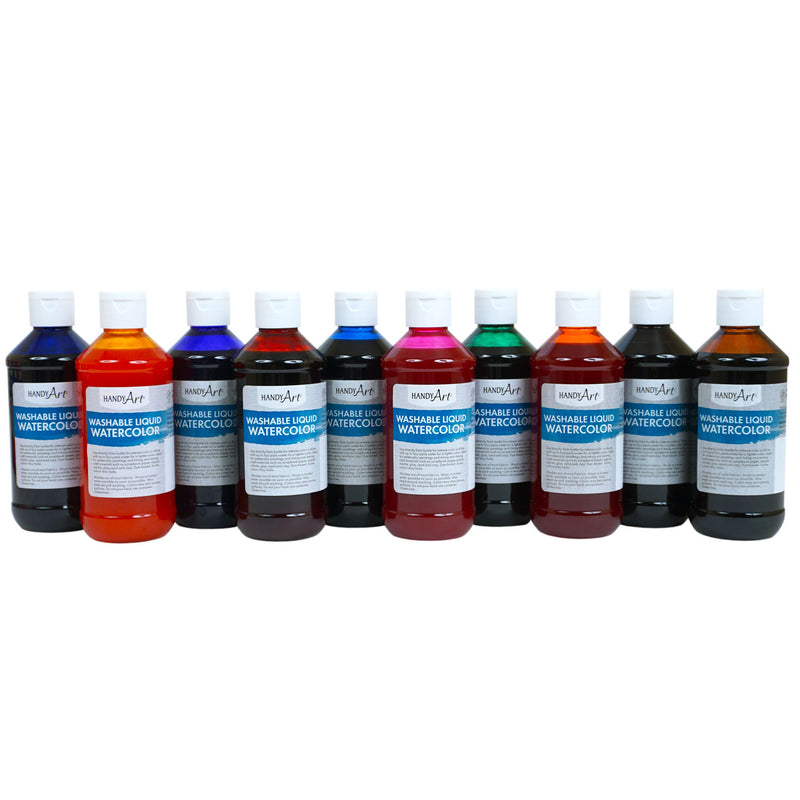 Liquid Watercolors 8oz Basic Kit Washable 10 Colors