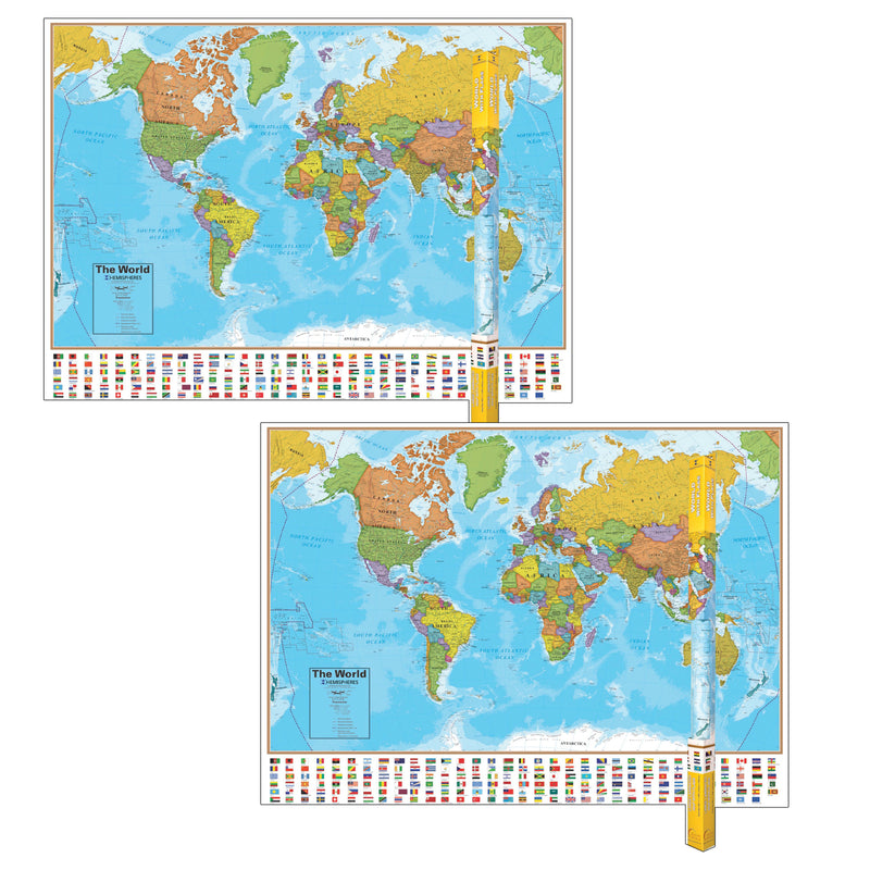 (2 Ea) Hemispheres Laminated Map World