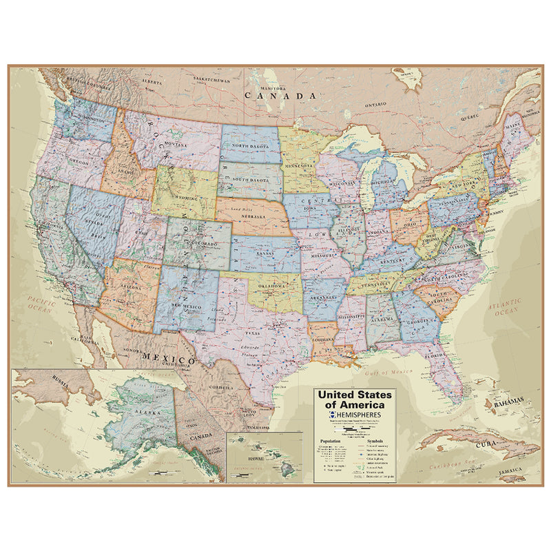 Boardroom Series Usa Wall Map Hemispheres Laminated