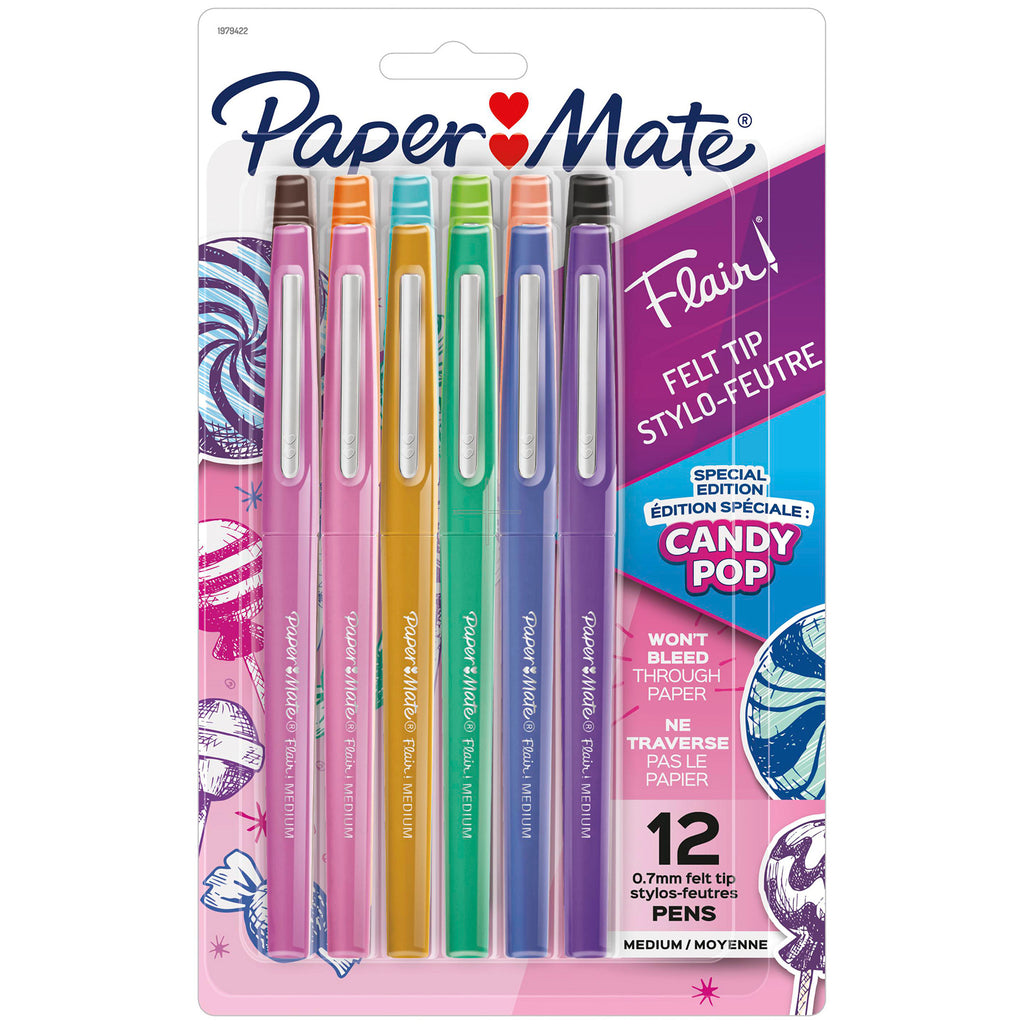 Flair Felt Tip Pens, Medium Point, Candy Pop Pack, 12 Count