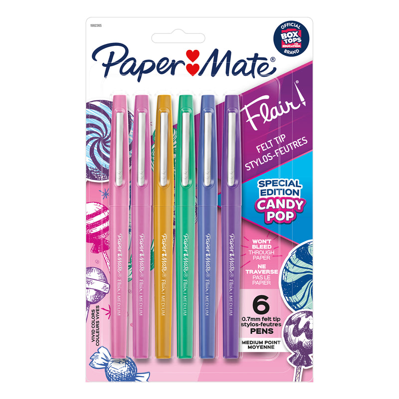 Flair Felt Tip Pens, Medium Point (0.7mm), Candy Pop Pack, 6 Per Pack, 3 Packs