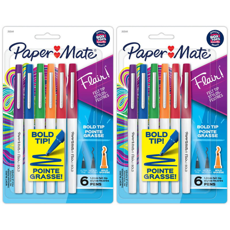 (2 Pk) Flair Bold Pen Assorted 6ct