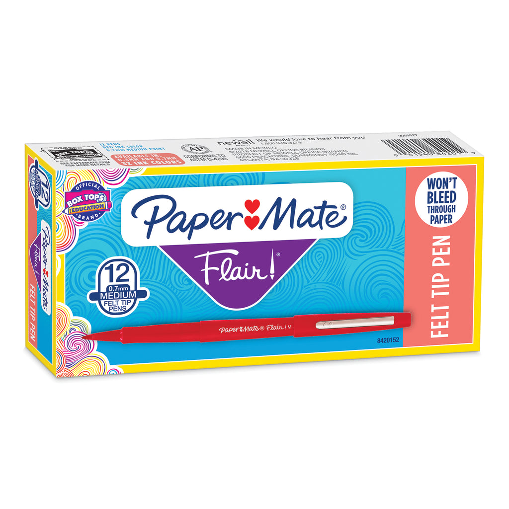 Box Of 12 Red Medium Paper Mate Flair Pens