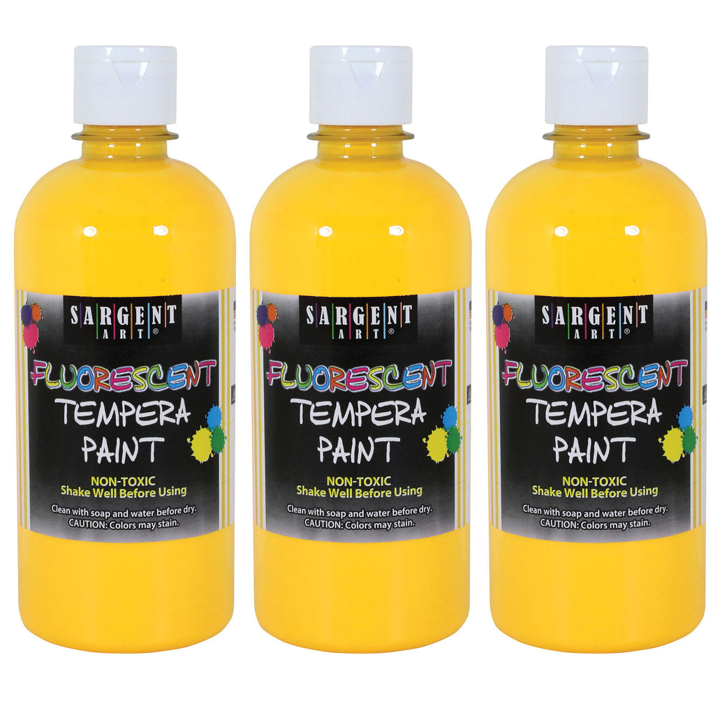 Tempera Paint, Neon Yellow, 16 oz., Pack of 3