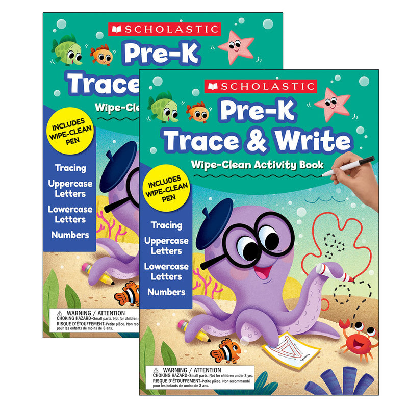 (2 Ea) Pre-k Trace & Write Activty Book Wipe Clean