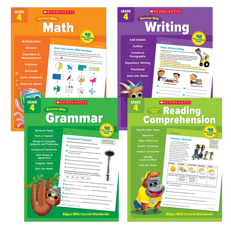 Scholastic Forth Grade Success Workbooks, 4 Book Set