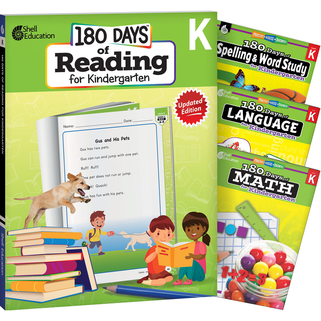 180 Days Reading, Spelling, Language, & Math Grade K: 4-Book Set